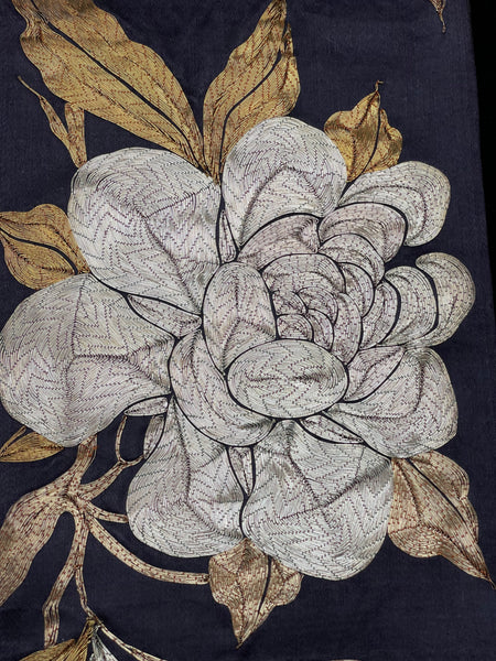 Antique Find Gold and Silver Thread Embroidery with Peony and Phoenix: C19th Japan