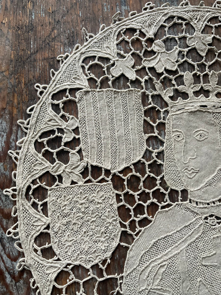 Antique Figurative Bobbin Lace Roundels Kings France: Late C18th Early C19th, Italy