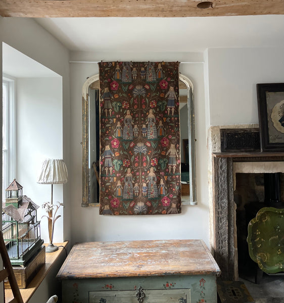 Antique Folk Art Jacobean Revival Figurative Wallhanging: Early 20th Century Europe. 150 x 79cm