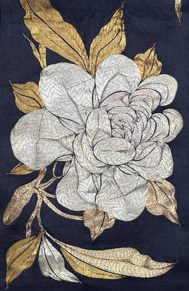 Antique Find Gold and Silver Thread Embroidery with Peony and Phoenix: C19th Japan
