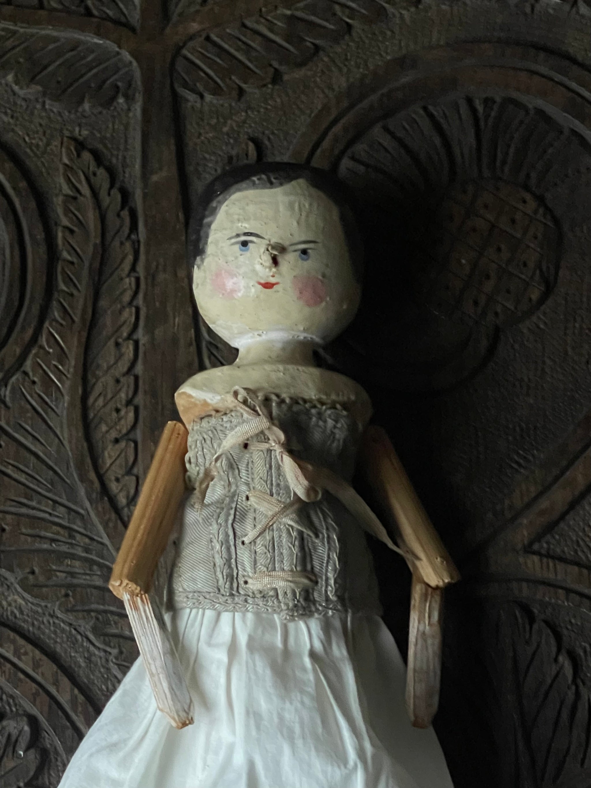 Antique Grodnertal Wooden Peg Costume Doll: C19th Germany – Hannah