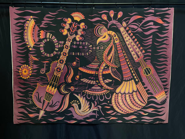 Limited Edition Printed Tapestry Wallhanging Fête by Agnès Courat: mid C20th, France