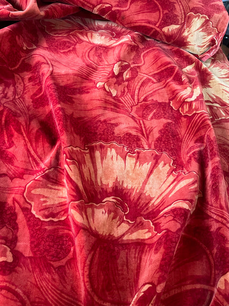 Antique Arts and Crafts Art Nouveau Block Printed Velvet, Poppies by Lindsay Butterfield: C1890 England