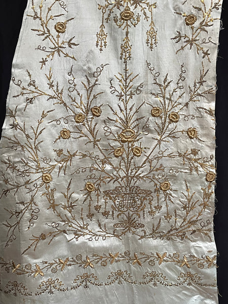 Antique Ottoman Embroidered Powder Blue Silk Satin Gold Embroidered Panels: C19th Turkey