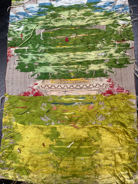 Antique Silk Brocade Panel with Urns & Fruit in Bower: C18th France