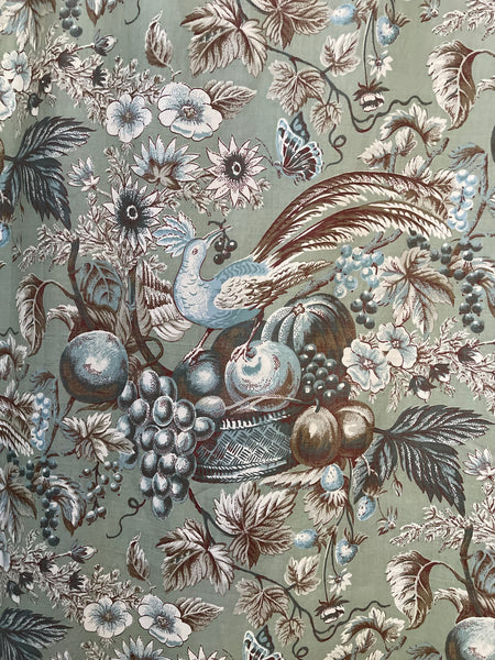 Vintage Printed Cotton with Birds Baskets of Fruit, Butterflies: C20th Britain