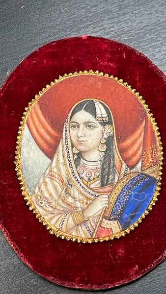 Antique Anglo-Indian Mogul Miniature Painting, Mumtaz Mahal: c.1840