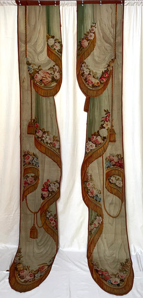 Pair Trompe L’oeil Aubusson Tapestry Portier Wall Hangings: C18th France