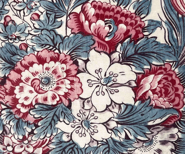 Antique Chintz Panel with Bowl Flowers & Butterflies: C19th France