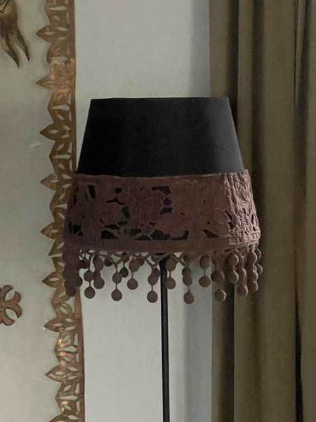 Bespoke Lampshade with Art Deco Cutwork Embroidered Border with Pom Pom Trim: C1920s France