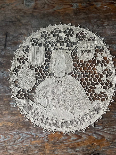 Antique Figurative Bobbin Lace Roundels Kings France: Late C18th Early C19th, Italy