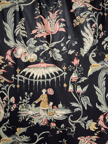 Antique Chinoiserie Chintz Figural Textile Panel: C1930 Europe