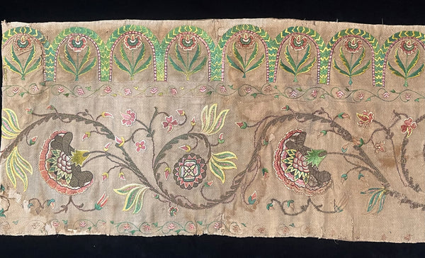 Antique Jacobean Silk and Metal Thread Floral Embroidery: C17th Europe
