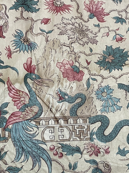Panel of Georgian Glazed Chintz with Dragons and Exotic Creatures: C1800 England