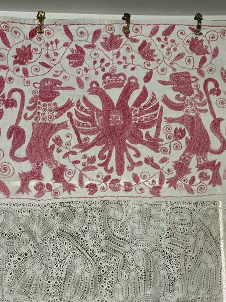 Traditional Folk Embroidered Pelmet with Birds & Lions: C19th The Balkans