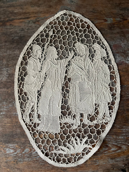 Antique Figurative Bobbin Lace Roundels Kings France: Late C18th Early C19th, Italy