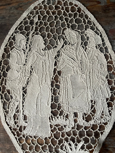 Antique Figurative Bobbin Lace Roundels Kings France: Late C18th Early C19th, Italy