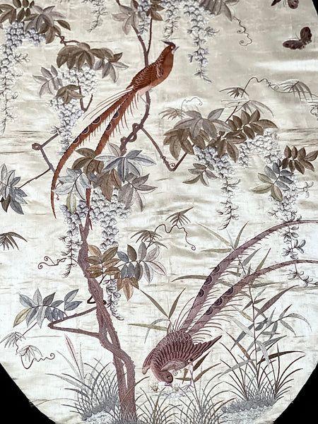 Antique Oval Silk Embroidery with Birds & Butterflies: C19th Qing dynasty, China