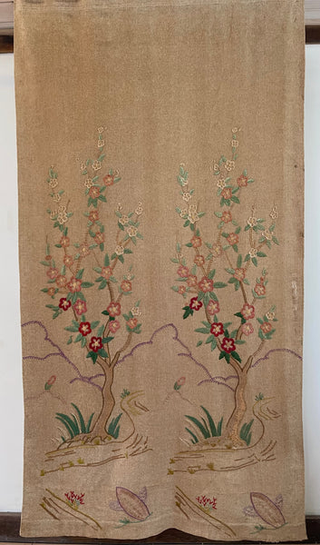 RESERVED: Antique Embroidered Tree of Life Wallhanging or Portier: C1930 Britain