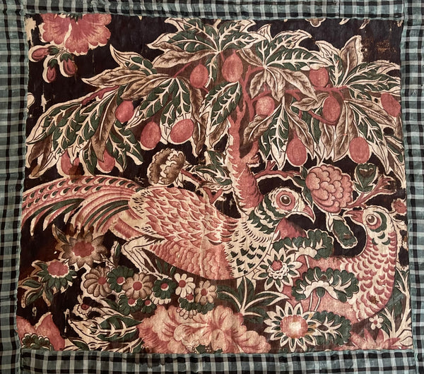 Antique Glazed Chintz Panel with Pheasants and Fruit Tree: C1815 Europe