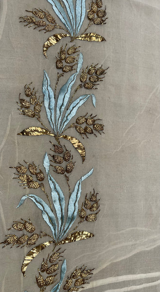 Antique silk and Gold Gilt Embroidered Silk Chiffon C18th France