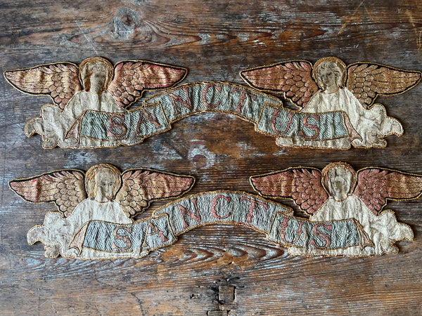 Pair of Fine Silk Embroidered Arts and Crafts ‘Sanctus’ Angel Appliqués :C1890 English
