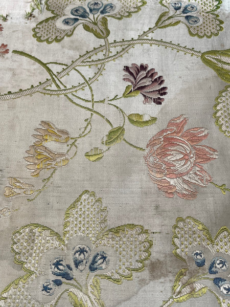 Antique Eighteenth Century Rococo Silk Brocade Panels: C18th Lyon, France