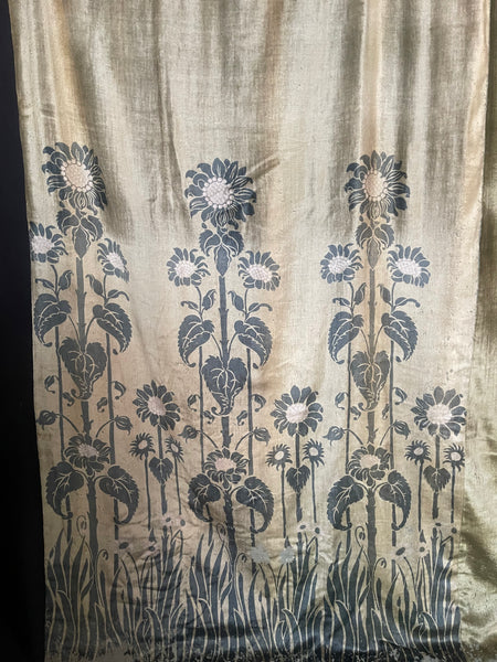 Rare Art Nouveau Stencilled Silk and Mohair Velvet Curtain with Sunflowers : C1890s France