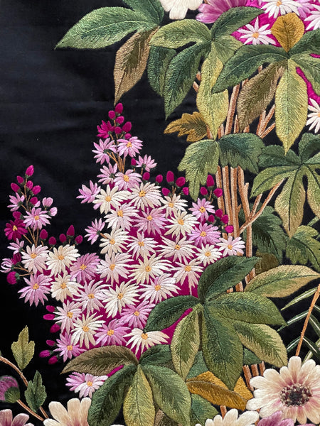 Antique Fine Silk Embroidery with Flowers Wallhanging: C19th China