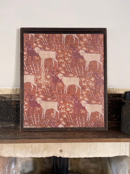 Antique Arts and Crafts Block Printed Lamé with Lambs: C1910/20 Britain