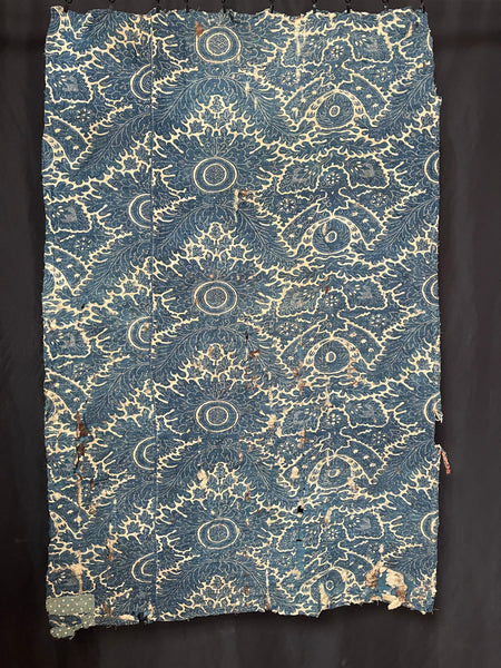 Antique Block Print Resist Dyed Quilted Toile de Rouen French Indigo: C 18th France