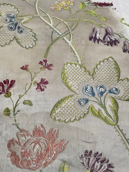 Antique Eighteenth Century Rococo Silk Brocade Panels: C18th Lyon, France