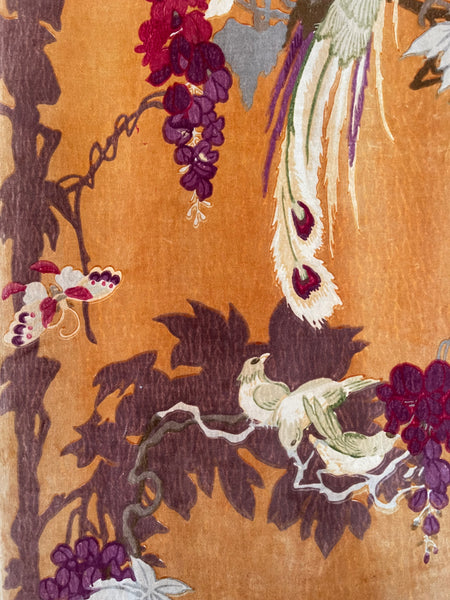 Original Antique Art Deco Chinoiserie Printed Velvet Liberty of London Design Birds Wisteria: C1920s London, England