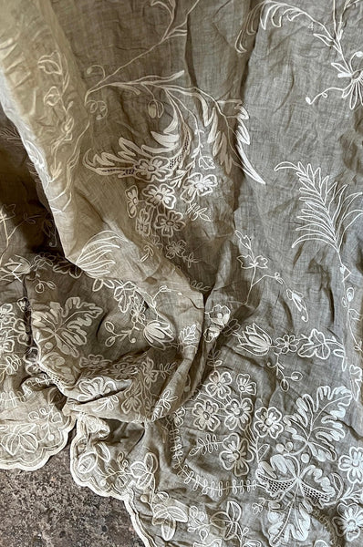 Antique Embroidered Cornely Lace Chateau Curtain Drape: C1900 France
