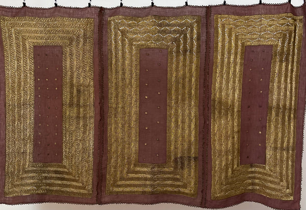 Antique Gold Thread Embroidered Panel Curtain Wallhanging:C20th Indonisia