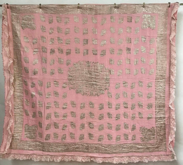 Ottoman Silk and Silver Thread Woven Traditional Wedding Quilt Bedcover: late 19th early 20th Century