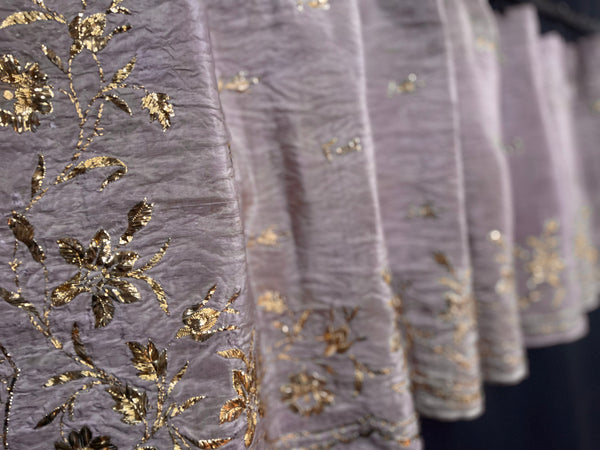 Antique Gold Thread Embroidered Pale Mauve Silk Valance or Pelmet: C19th Ottoman Turkey