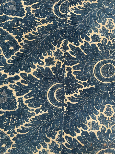 Antique Block Print Resist Dyed Quilted Toile de Rouen French Indigo: C 18th France