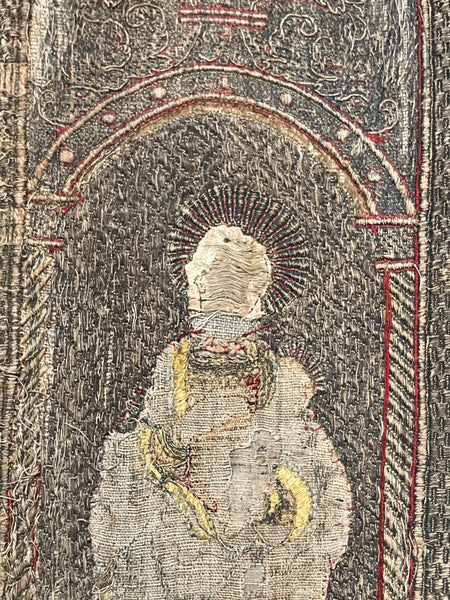 Rare Tudor Orphrey Silk and Metal Thread Embroidered Panels with Iconography Saints: C16th England