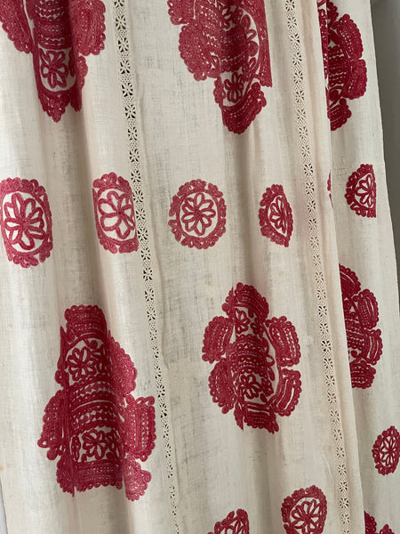 Antique Traditional Folk Embroidered Red and White Embroidered Linen Bedcover: C19th Hungary