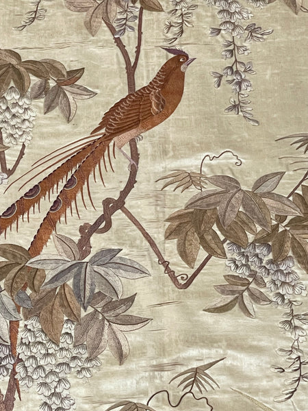 Antique Oval Silk Embroidery with Birds & Butterflies: C19th Qing dynasty, China