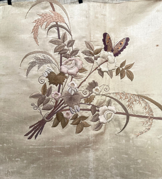 Long Hand Embroidered Silk Panel with Flowers Butterfly’s: C19th China