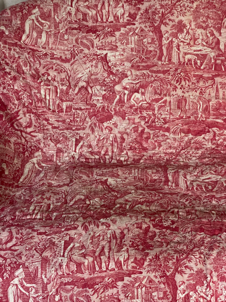 Antique Fine Red and White Toile de Jouey Quilt: C19th France