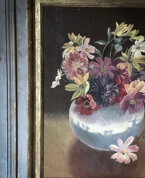 Still life Painting with Vase of Flowers: C1950 British