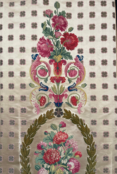 Antique Rare Silk Lampas Wallhanging Hand Woven Silk Panel: C18th France