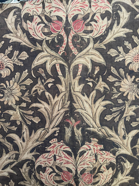 Antique Arts & Crafts Block Printed Panel with Snakes Head Fritillery: C19th Britain
