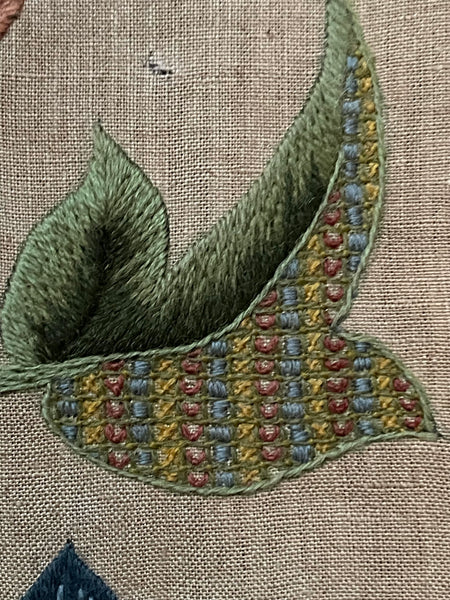 Arts and Crafts Tree of Life Embroidery Jacobean Revival Antique Crewelwork: C1920 Britain