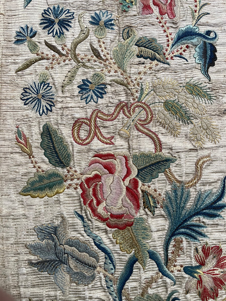 Antique Fine Silk and Wool Embroidered panel with Bouquet of Flowers: C1700 England