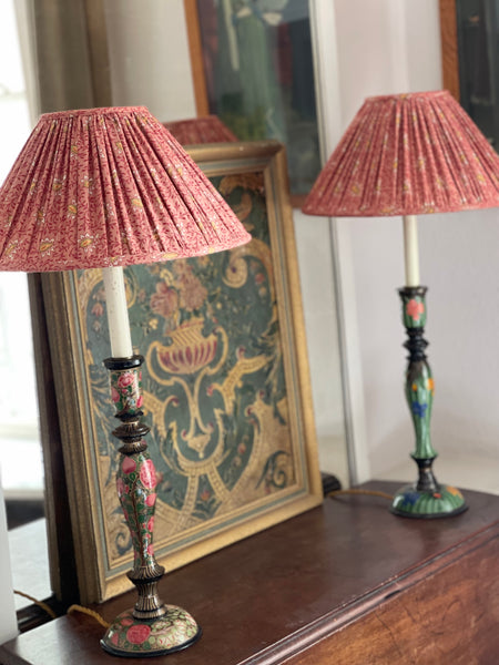 Pair Handmade Bespoke Lampshades made with Antique French Textiles