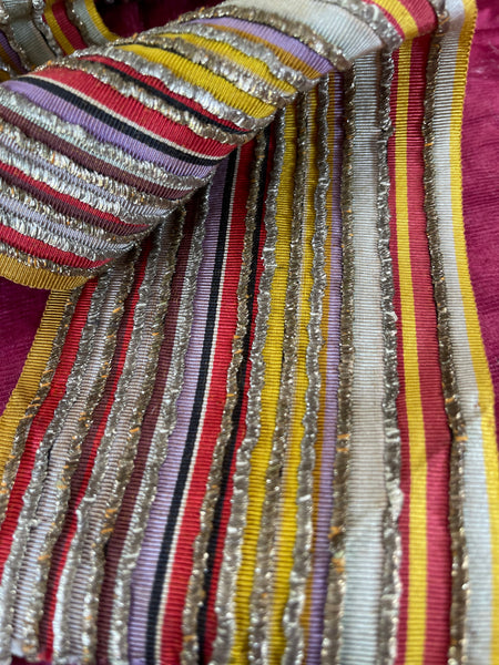 Antique Woven Silk Striped Sash Band with Silver Embroidery: C19th Morocco